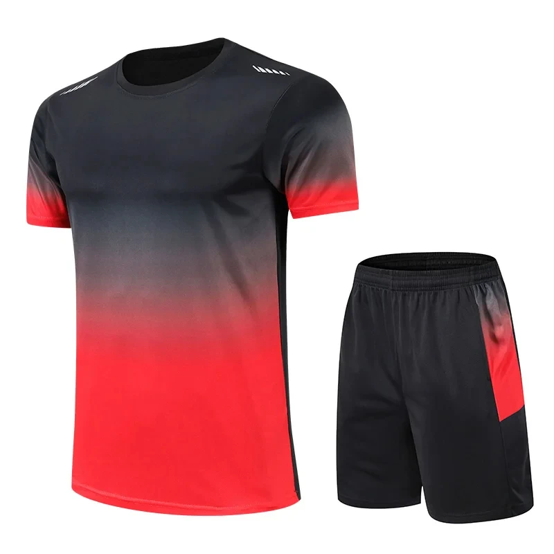 2024 New Summer Men\'s Sportswear Gradient Printing Badminton Suit Outdoor Running T-shirt Short Men\'s Breathable Sports Suit