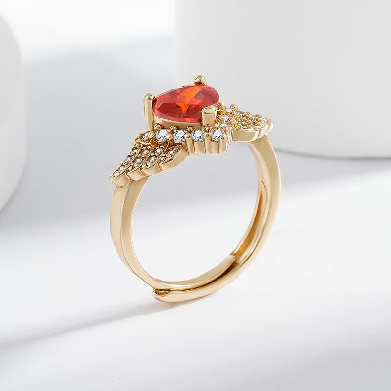 خاتم خفيف فاخر رومانسي على شكل قلب رمان أحمر من الزركون 925 من الفضة الإسترليني والذهب الشمبانيا عصري ومتعدد الاستخدامات