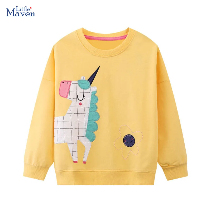 Little maven Baby Girl Cartoon Sweater Unicorn Embroidery Girl Sweatshirt Cotton Children Knitted Shirt Lovely Kids Tops Hoodies