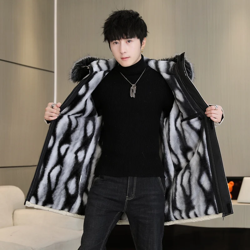 

2025 Autumn/Winter New Men's Hooded Cotton Jacket Pie Overcomes Mid to Long Length with Thick Velvet for Warmth