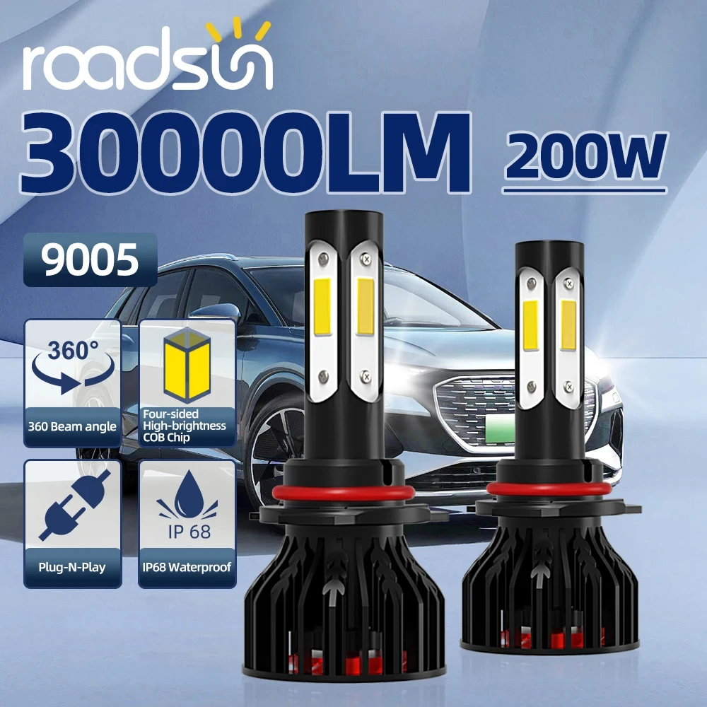 200W 9005 HB3 Canbus LED Headlights 30000LM H7 H4 H11 9006 HB4 9012 HIR2 Turbo Auto Headlamp Bulbs 6000K White 12V Fog Lights