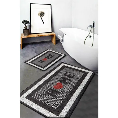 Else Carpet Else Home Heart Pattern Washable Anti-Slip Soles 2li Bath Mat Doormat Toilet Seat Pad