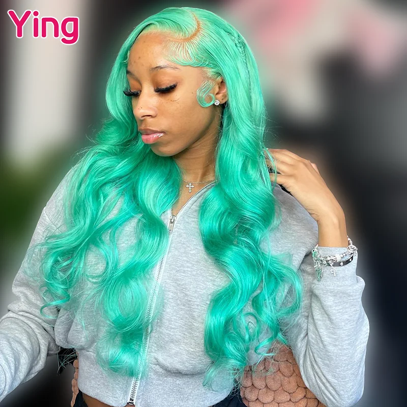 Ying Body Wave turkusowy kolor zielony peruwiański Remy 13x4 koronkowe peruki z przodu ludzkich włosów 613 blond 13x6 koronkowa peruka frontalna PrePlucked