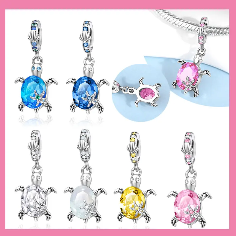 Glittering Sterling Silver Colorful Star Turtle Charm Fit Original Bracelet Women Necklace Jewelry Gift 925 Silver Charm Beads