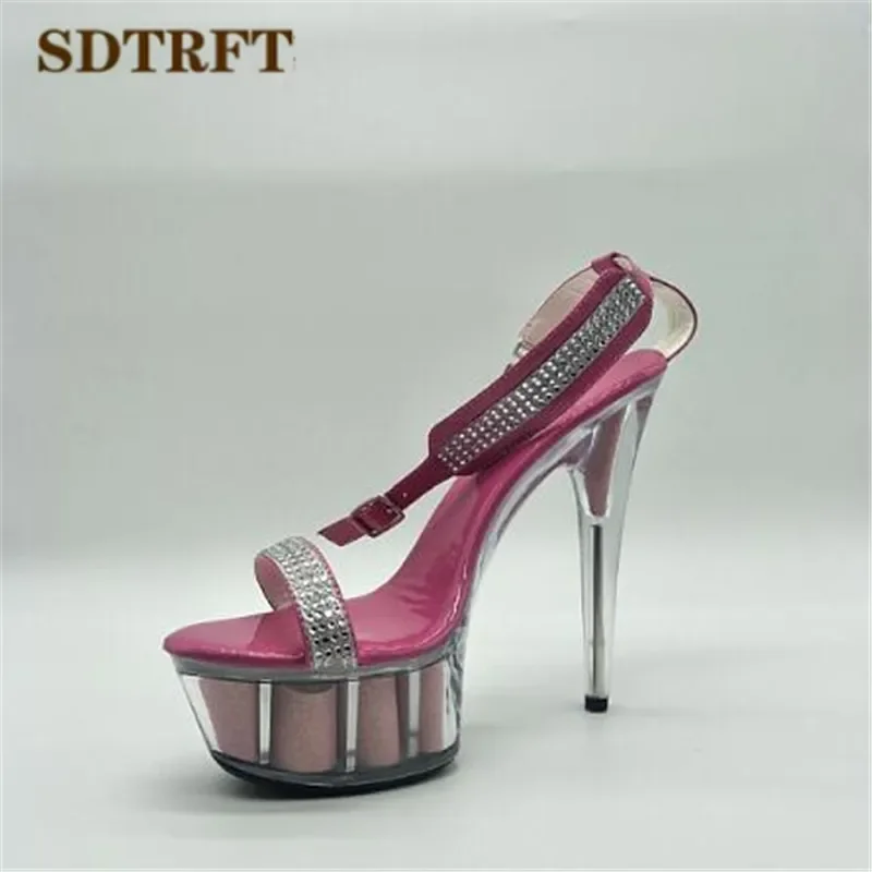 SDTRFT:35-45 46 estate zapatos mujer sandali con punta aperta 15cm tacchi sottili fiori piattaforma di cristallo scarpe da donna sexy pompe da sposa