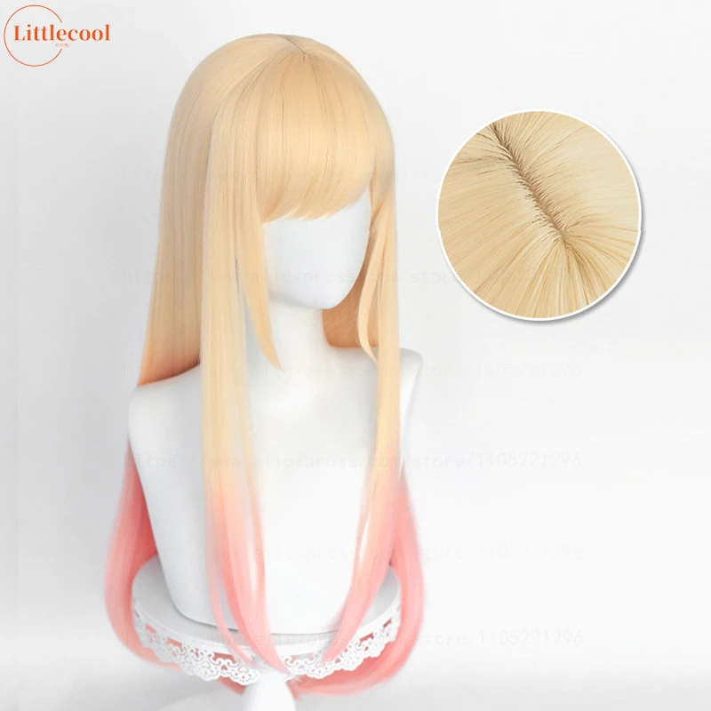 High Quality Anime Marin Kitagawa Cosplay Wig 80cm Long Straight Pink Dyeing Ombre Heat Resistant Synthetic Hair Wigs + Wig Cap image 3