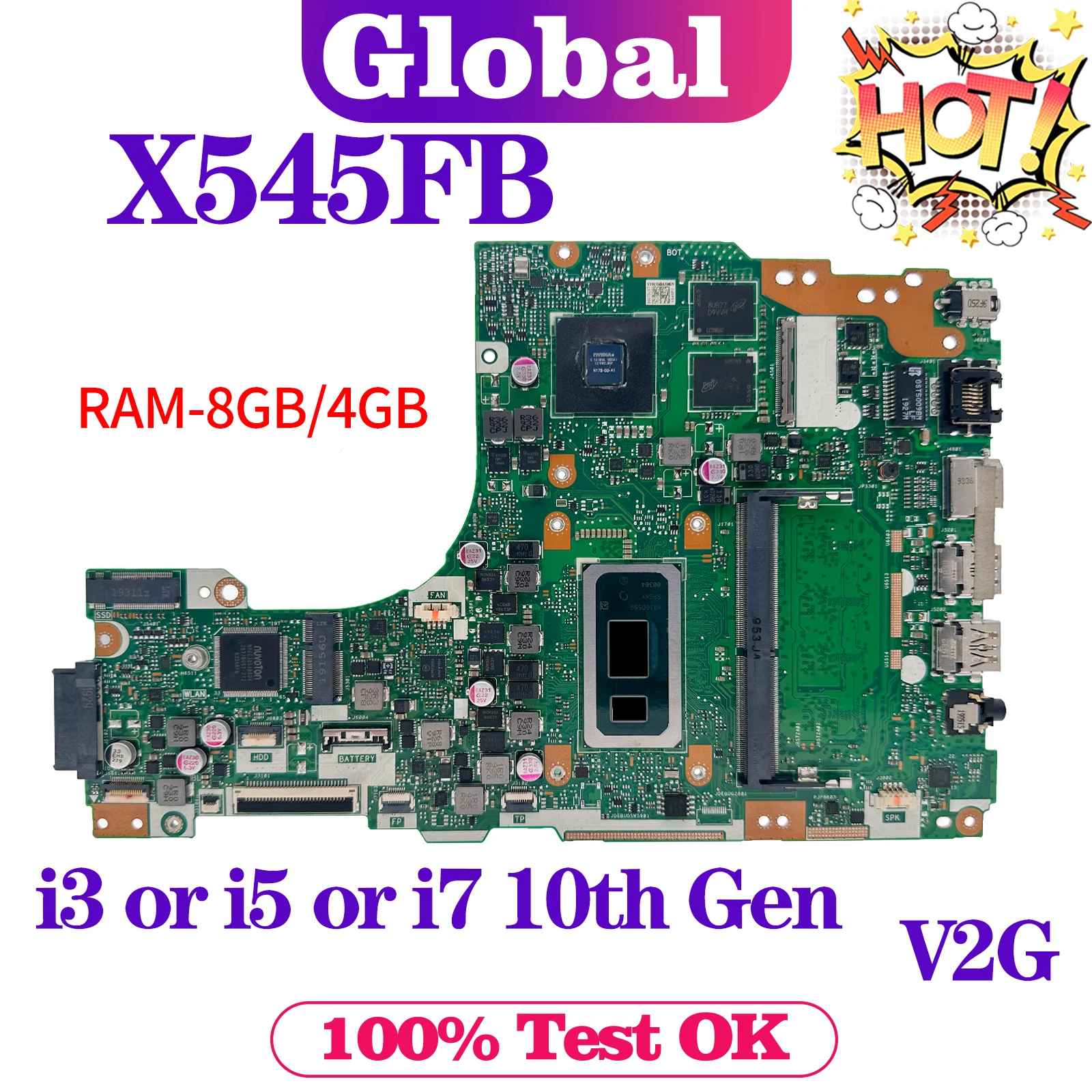 

KEFU X545FB Mainboard For ASUS Vivobook 15 X545F X545FJ X545FA Laptop Motherboard i3 i5 i7 10th Gen V2G/UMA RAM-8GB/4GB