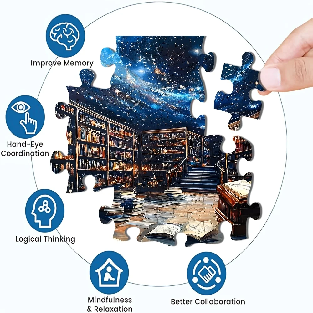 1000ピース 大人向けジグソーパズル - 星月夜の図書館（本棚と開いた本付き）、大人向けの難しい大型パズル