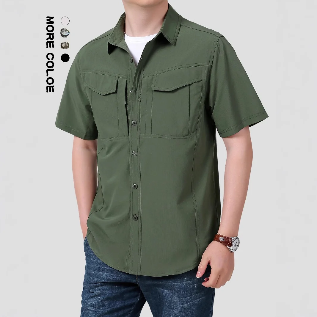 

Men's Slim Fit Qui Dry Elastic irt Outdoor Multi ket Summer New Sle Casual ort Sve Japanese Sle Pure Color