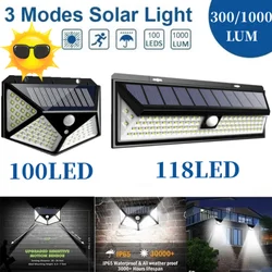 100/118LED Multifunctional Solar Lamp Outdoor Garden Waterproof Sunlight Powered Wall Light with Motion Sensor Courtyard lightin