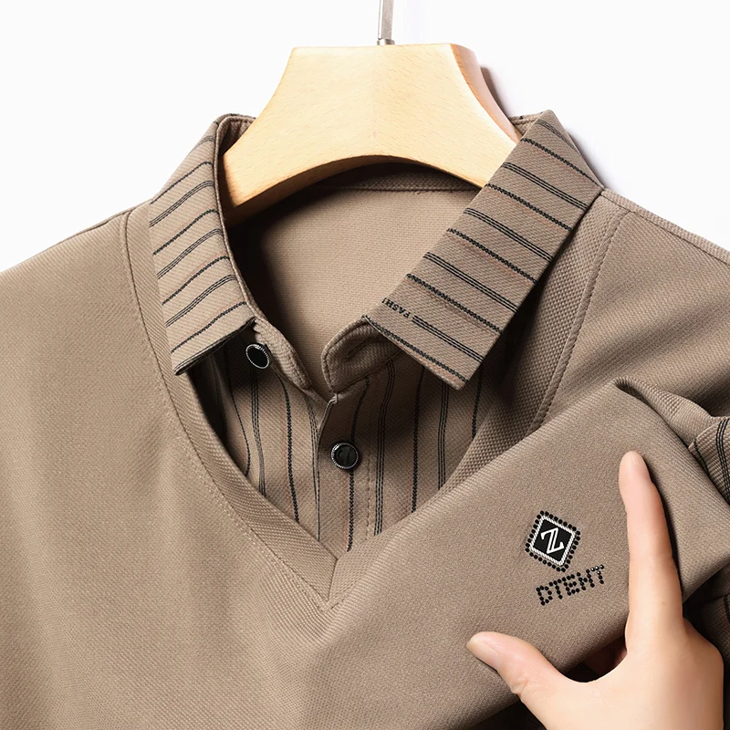 High quality brand long sleeve men's polo shirt autumn new style fashionable flip collar striped personalized top casual T-shirt