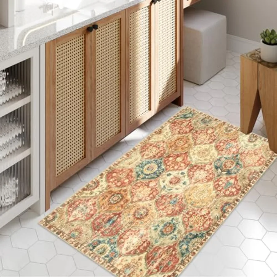 

Kitchen Rugs Non Slip Washable Rugs for Entryway 2x4 Rug NonSlip Moroccan Trellis UltraThin Indoor Door Mat Small Carpet for Ba