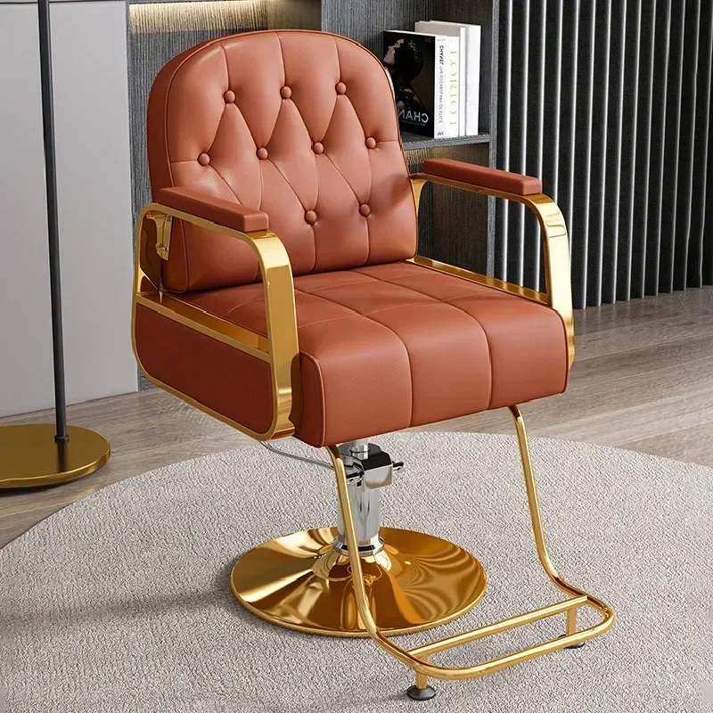 

Recliner Barber Chair Gold Luxury Beauty Working Makeup Salon Chair Hairdresser Silla De Barbero Commercial Swivel Furniture