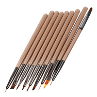 9 Pcs Nail Brushes Art Set Pen for Salon Professional Nails Supplies Light Brown Manicure Tools Nail Design Kit