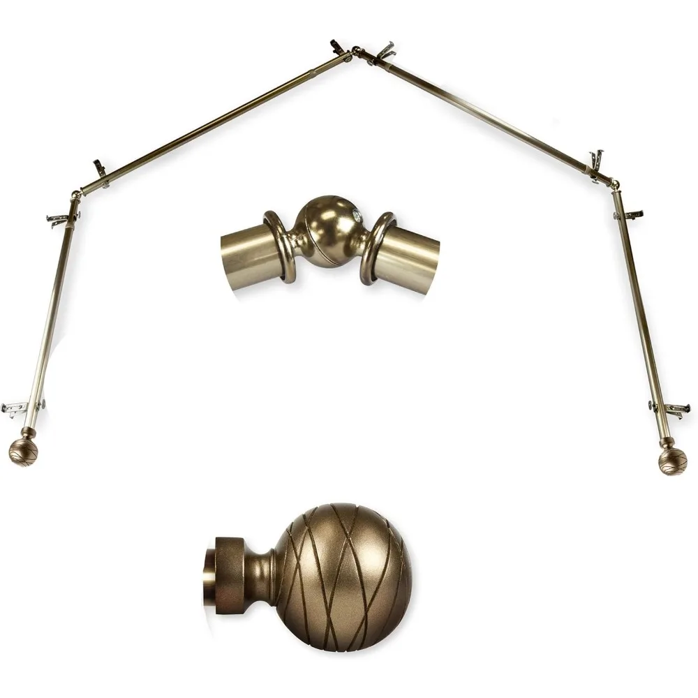 ديكور قضيب A&F - قضيب ستارة نافذة خليجي بأربعة جوانب من Ferero 13/16، قابل للتعديل 28-48 بوصة، لمسة نهائية نحاسية عتيقة