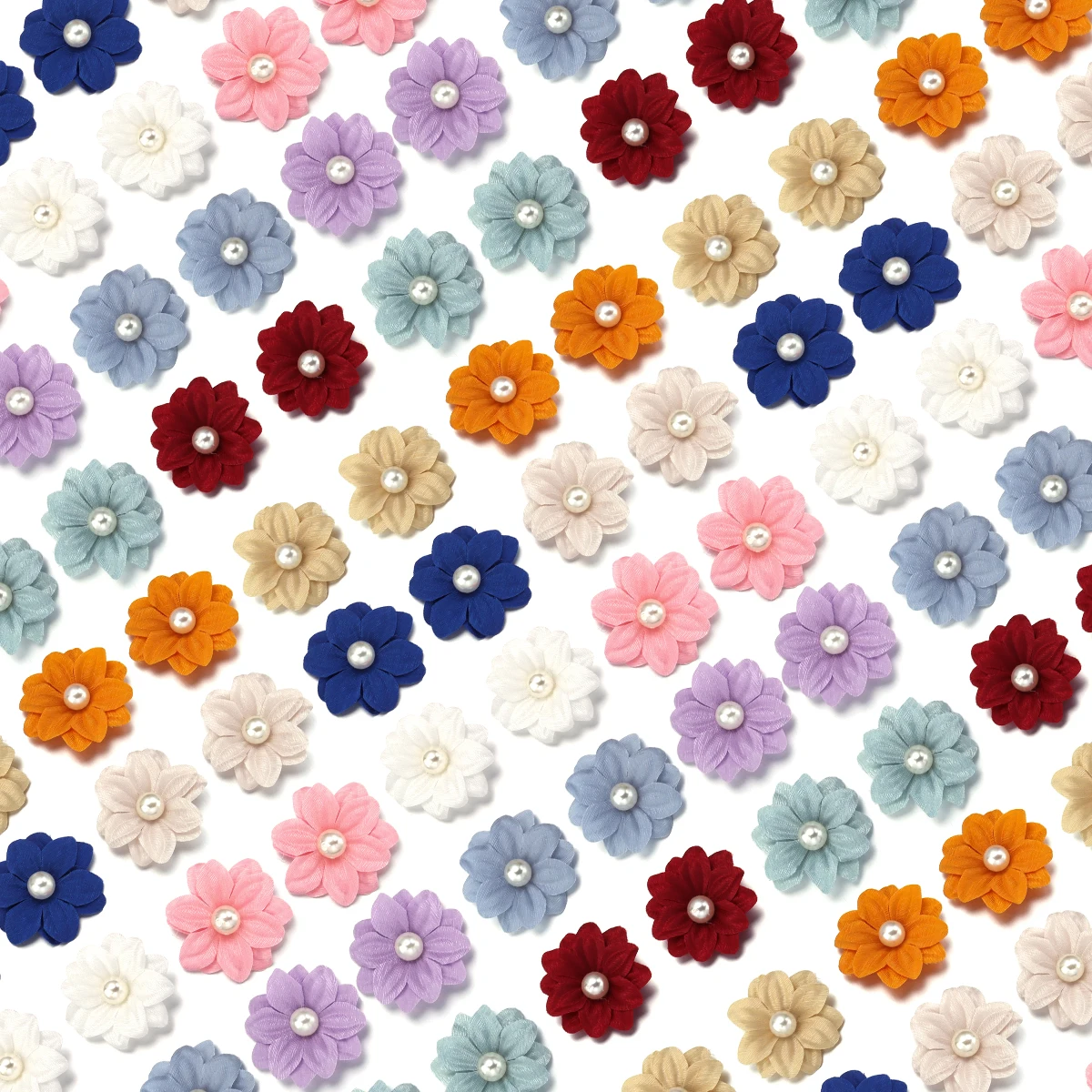 10ชิ้น4ซมผ้าโพลีเอสเตอร์ดอกไม้สีแฮนด์เมดหกกลีบดอกไม้มุกสำหรับ DIY เข็มกลัด Headwear อุปกรณ์ประดับตกแต่งเสื้อผ้า