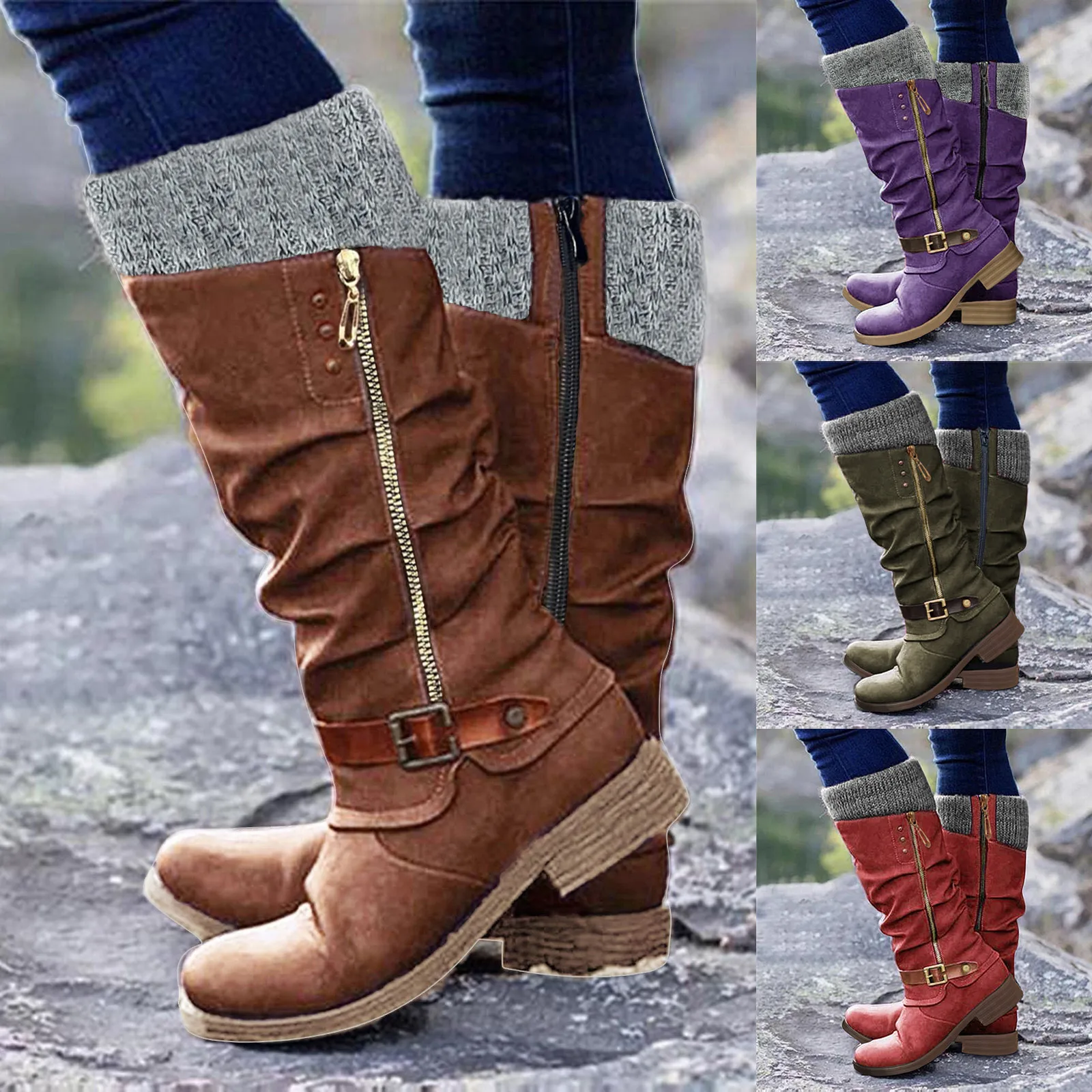 Womens Thigh High Boots Low Heel Open Toe Boots for Women Thigh High Knee High Boots for Women Wide Calf Suede Womens Sweater