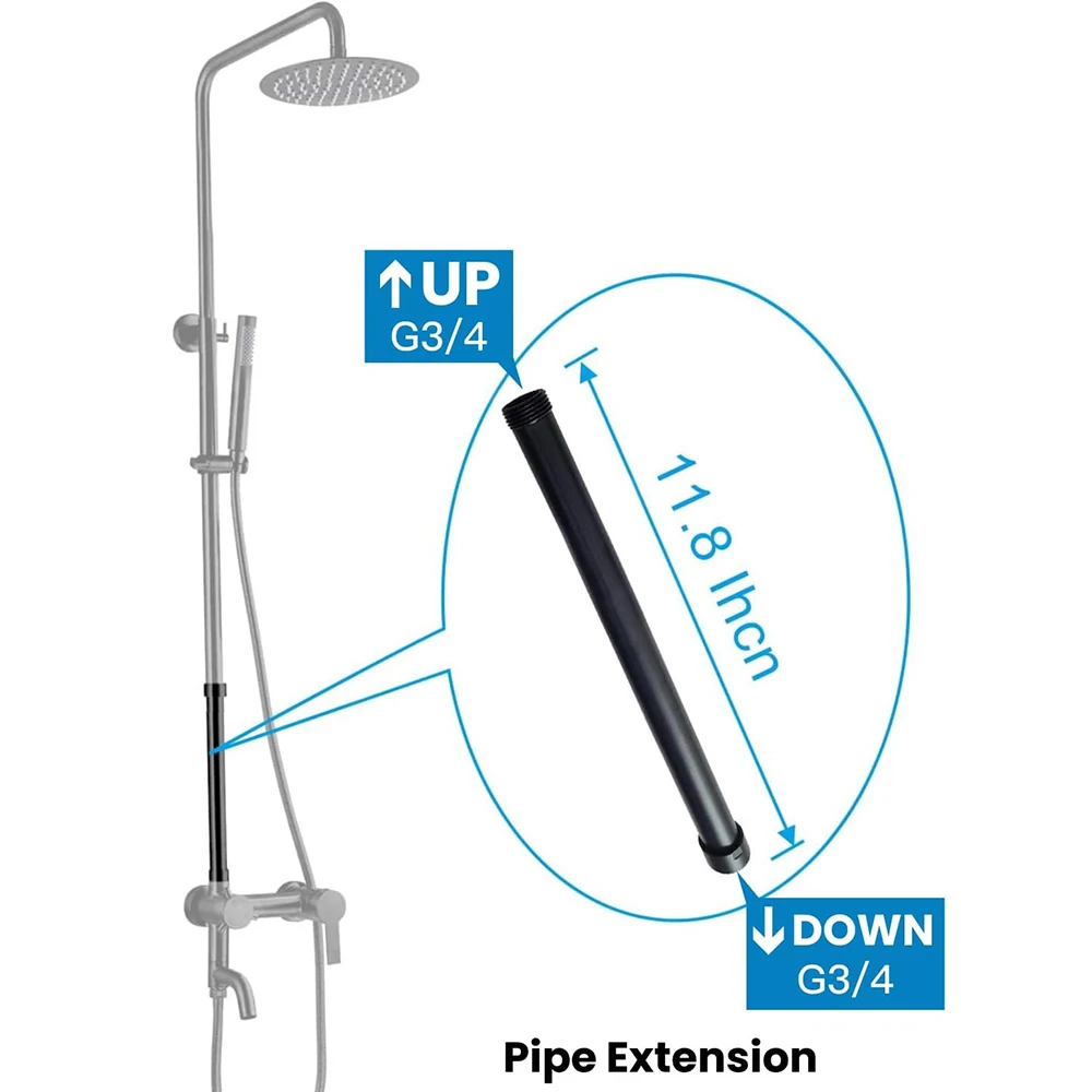 ZAPPO Extension Tube Extension Pipe Shower Bar Rod Wall Mounted Matte Black 303MM Stainless Steel Pipe For Shower Faucet