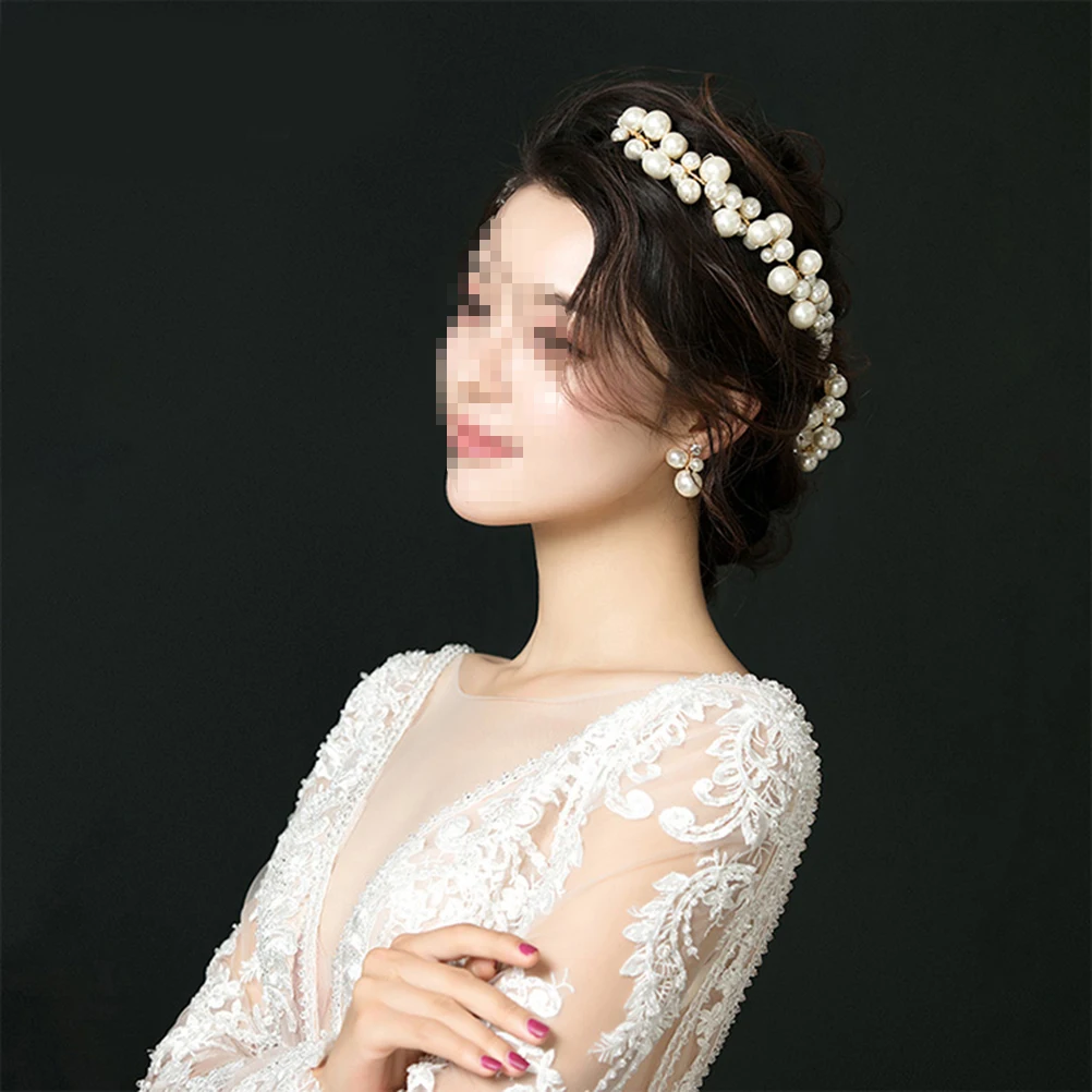 

1 set 1 Set Wedding Bridal Jewelry Accessories Pearl Headband Bracelet Earring Set For Bridesmaid Party Women Hair Decoration