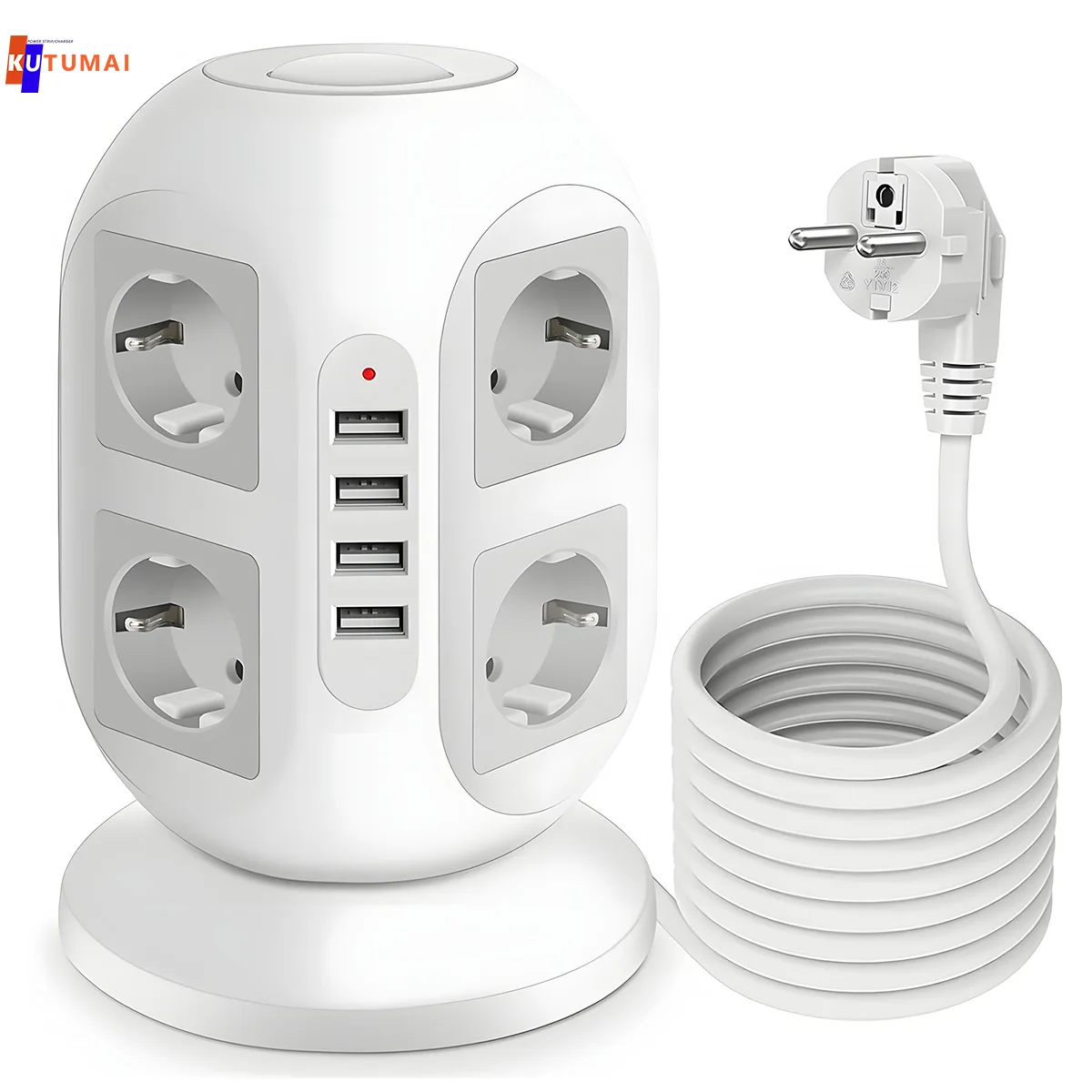 Tower Power Strip Multi Electrical Socket Adapter 8AC+4USB Port Fast Charge,6.5Ft Extension Cable Network Filter,For Home Office