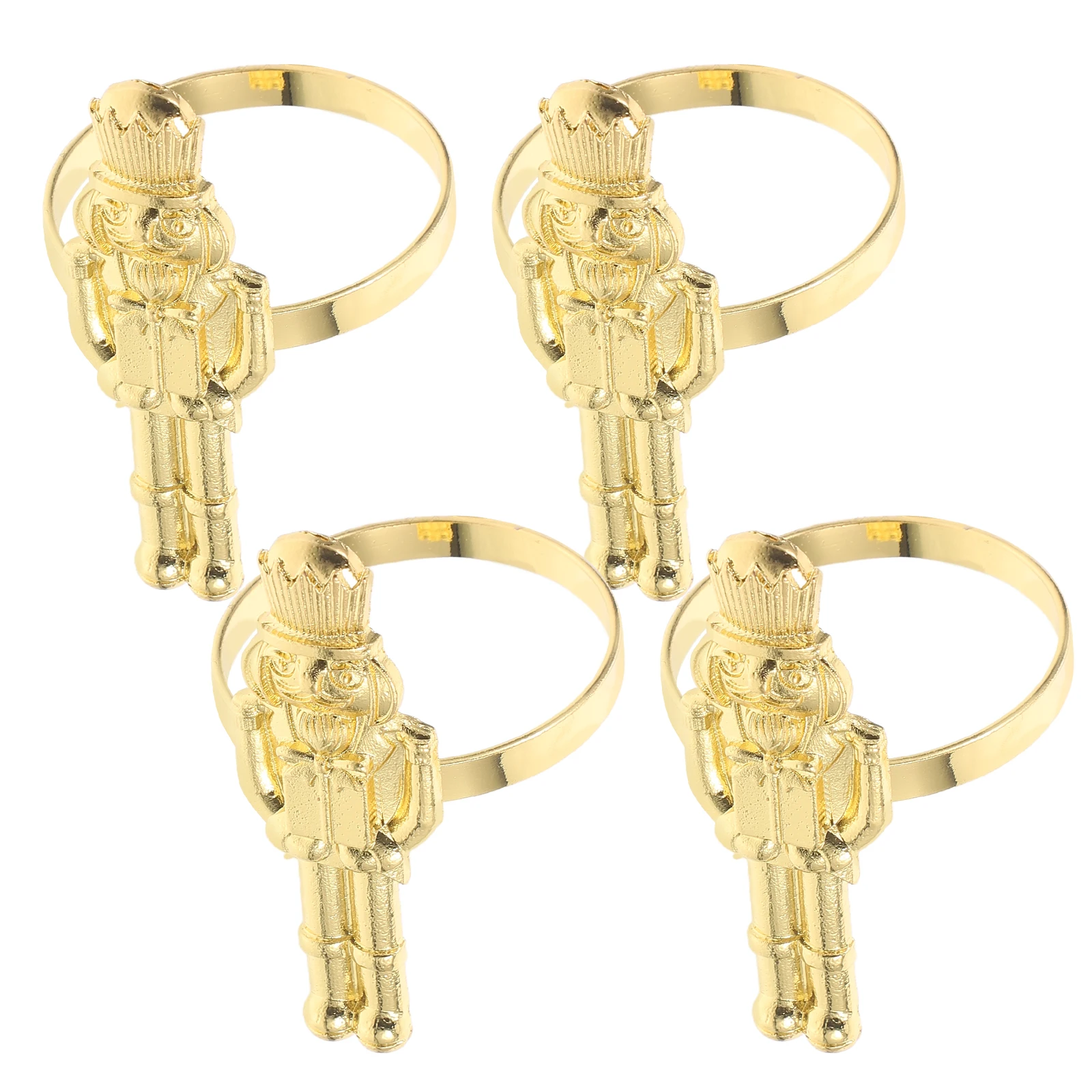 

4pcs Nutcracker Golden Tone Napkin Buckle Decors Reusable Napkin Holding Ring Banquet Party Home Hotel Restaurant Tableware