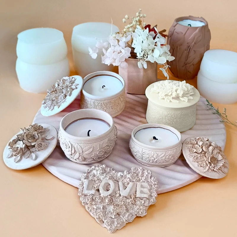 

DIY Expoxy Art Storage Box Silicone Mold Rose Flower Jewelry Box Plaster Decoration Mold
