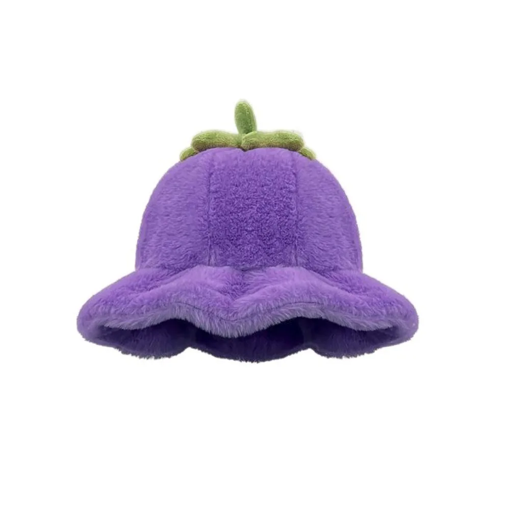 

Personality Tomato Winter Fisherman Hat Rolled-up Keep Warm Plush Bucket Hat Fluffy Thickened Beanie Hat Winter/Autumn