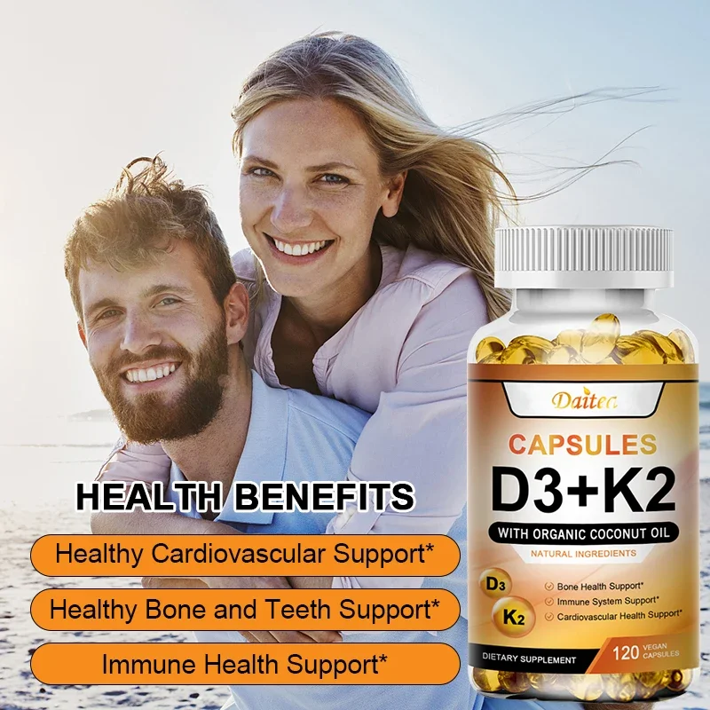 K2+D3 vitamin supplements support bone density, teeth and skin, heart health and support immunity.