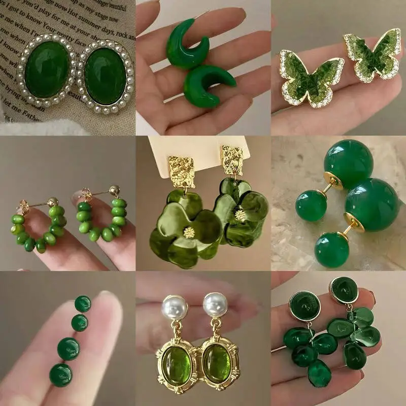Elegante Silbernadel Grüne Serie Schmetterling Blumen Perlen Frische Hochwertige Sommer Mode Neue Ohrringe für Damen