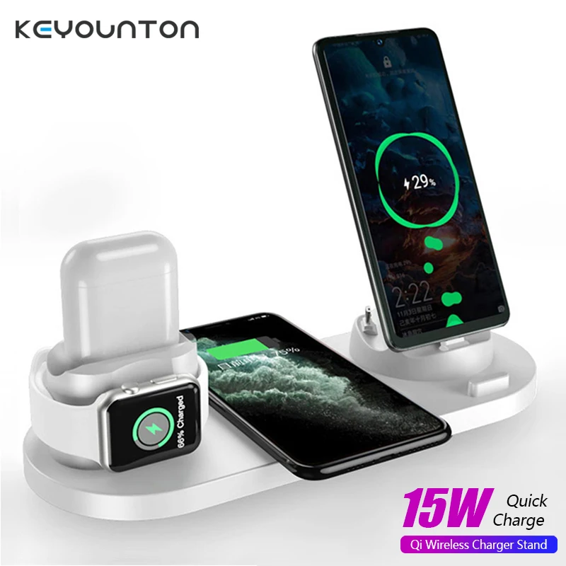 

4 in 1 Wireless Charging Induction Charger Stand For iPhone 14 13 11 Pro XR X Max Xiaomi Airpods Pro Apple Watch Docking Station