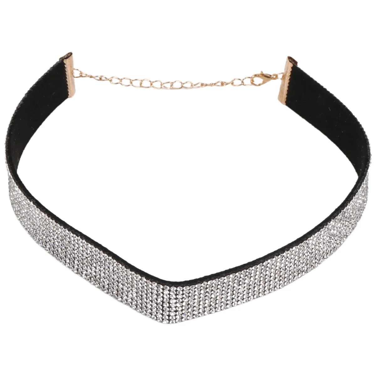 

Women Velvet Full Diamond Crystal Rhinestone Choker Collar Boho Necklace Jewelry Silver