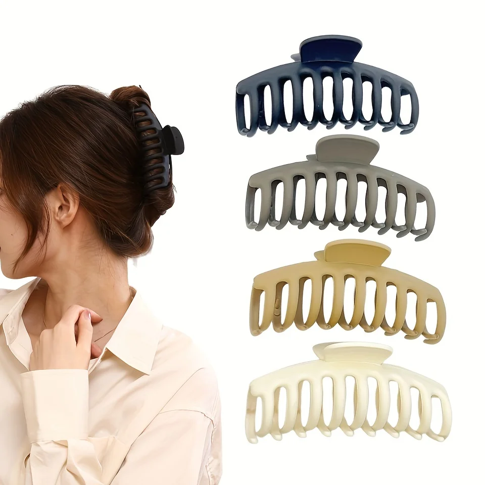 4pcs/set keel 11cm/4.33inch Large Hair clip Non-slip Thick Hair clip Matte Plastic Hair clip Quick Bun Hair clip Women\'s Hair Ac