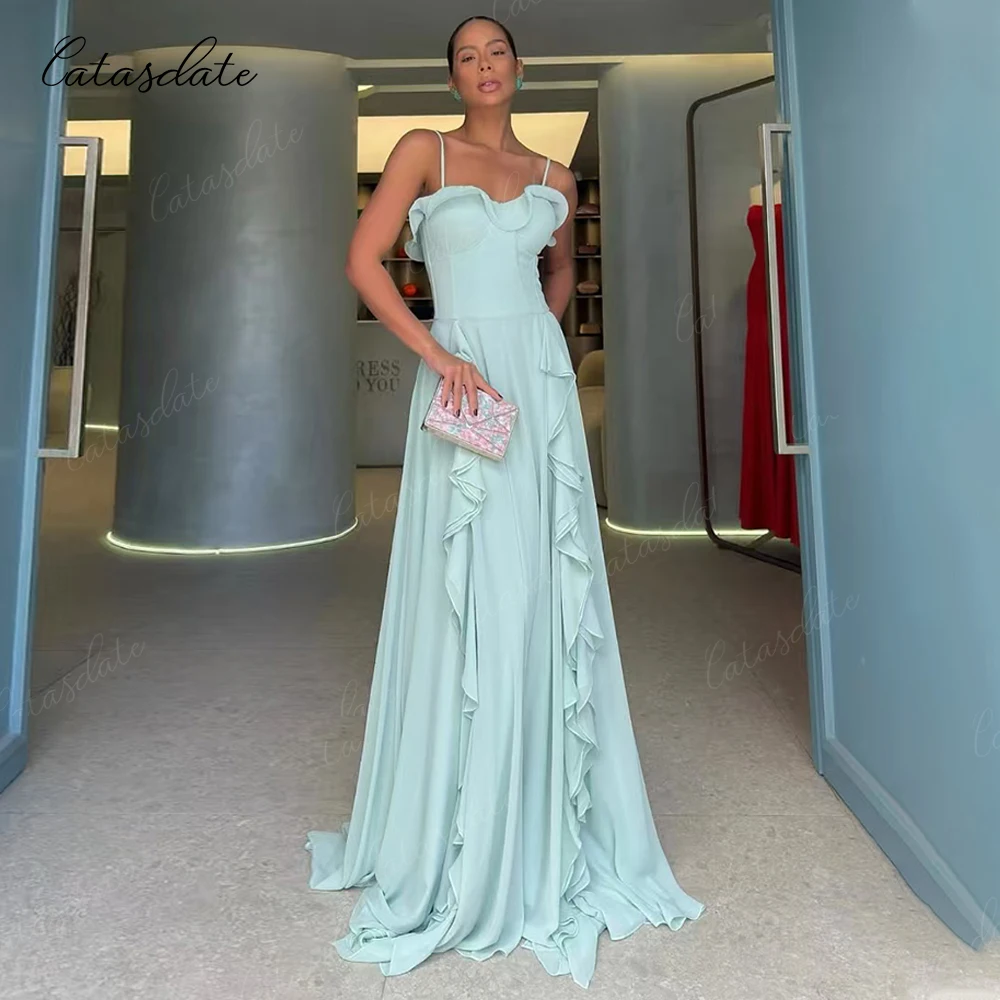 فستان سهرة رسمي من Catasdate شيفون مطوي بطول الأرض على شكل حرف A بطول الأرض للنساء حسب الطلب