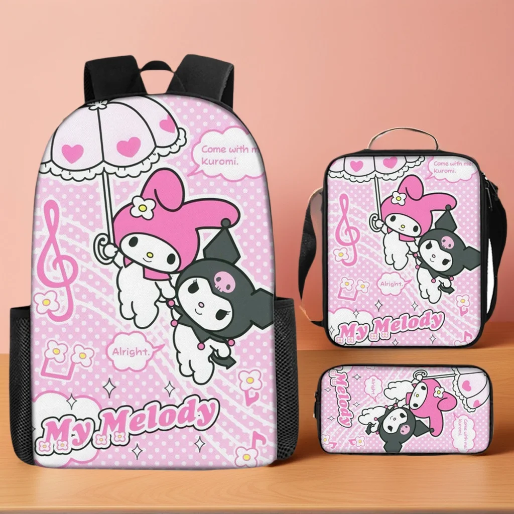 

Children Kuromi Durable Daypack with Shoulder Bag Pencil Case,Classic Backpack Large Capacity Knapsack for Kid