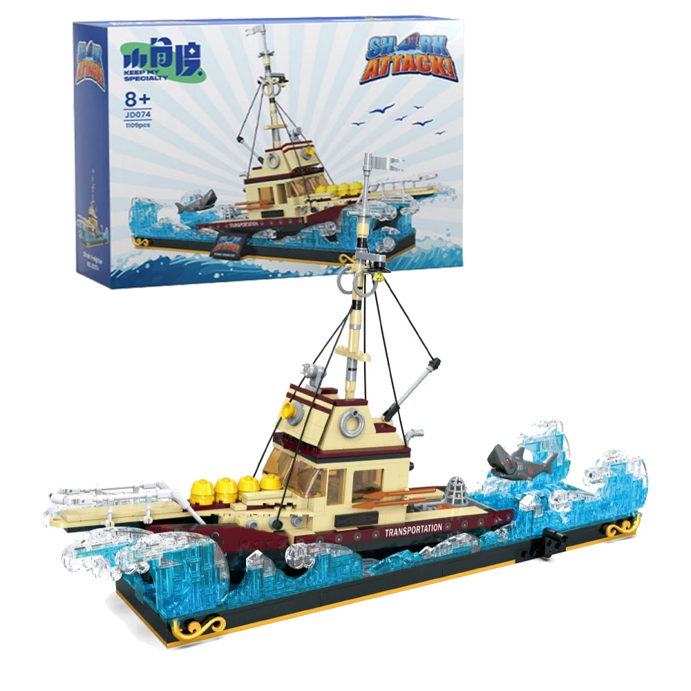 1109pcs MOC Creativity Freighter Ship and White Shark Building Blocks Bricks Assembling Model Toys for Boys Birthday Gift Set