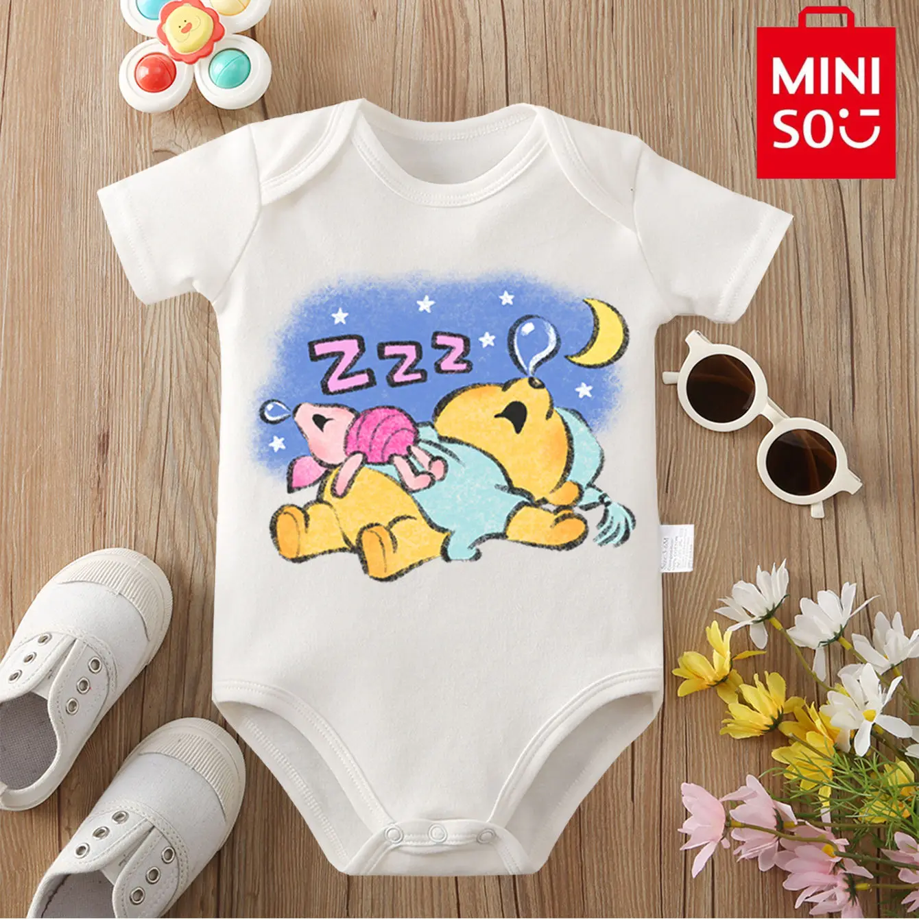 

MINISO Винни-Пух Роу Пятачок Винни с принтом, боди из 100% хлопка для малышей, комбинезон-комбинезон для новорожденных от 0 до 12 месяцев