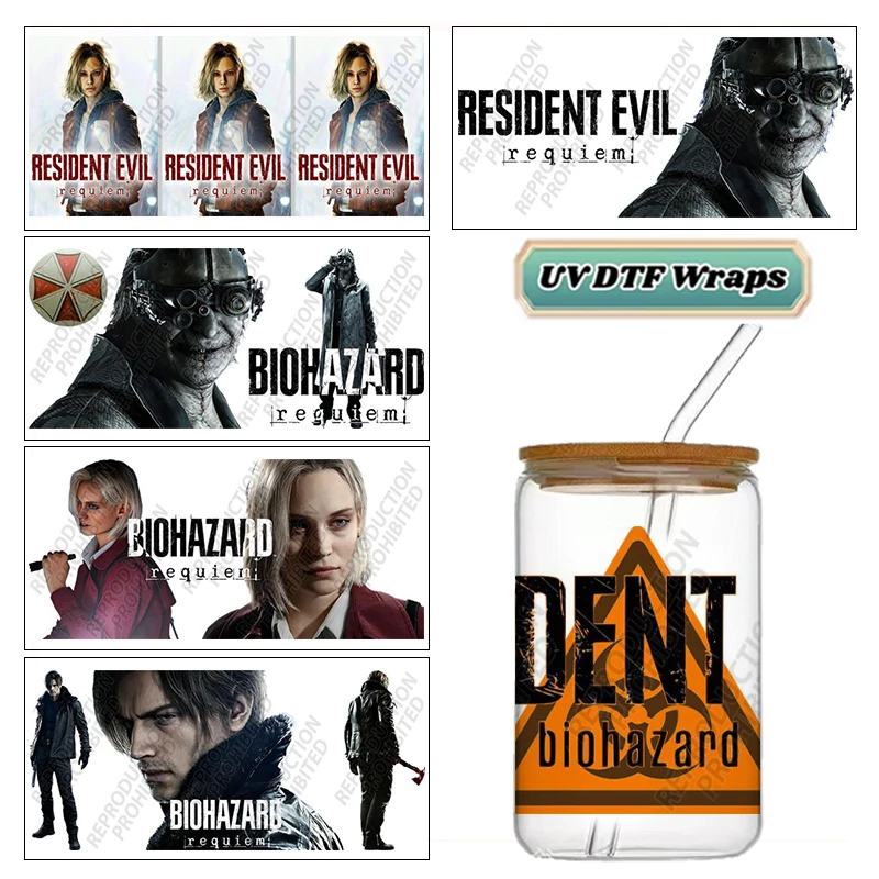 Zombie Horror Game Characters UV DTF Cup Wrap Waterproof Cold Transfer Sticker for 16oz Libbey Glass Can DIY Fan Gift Decor