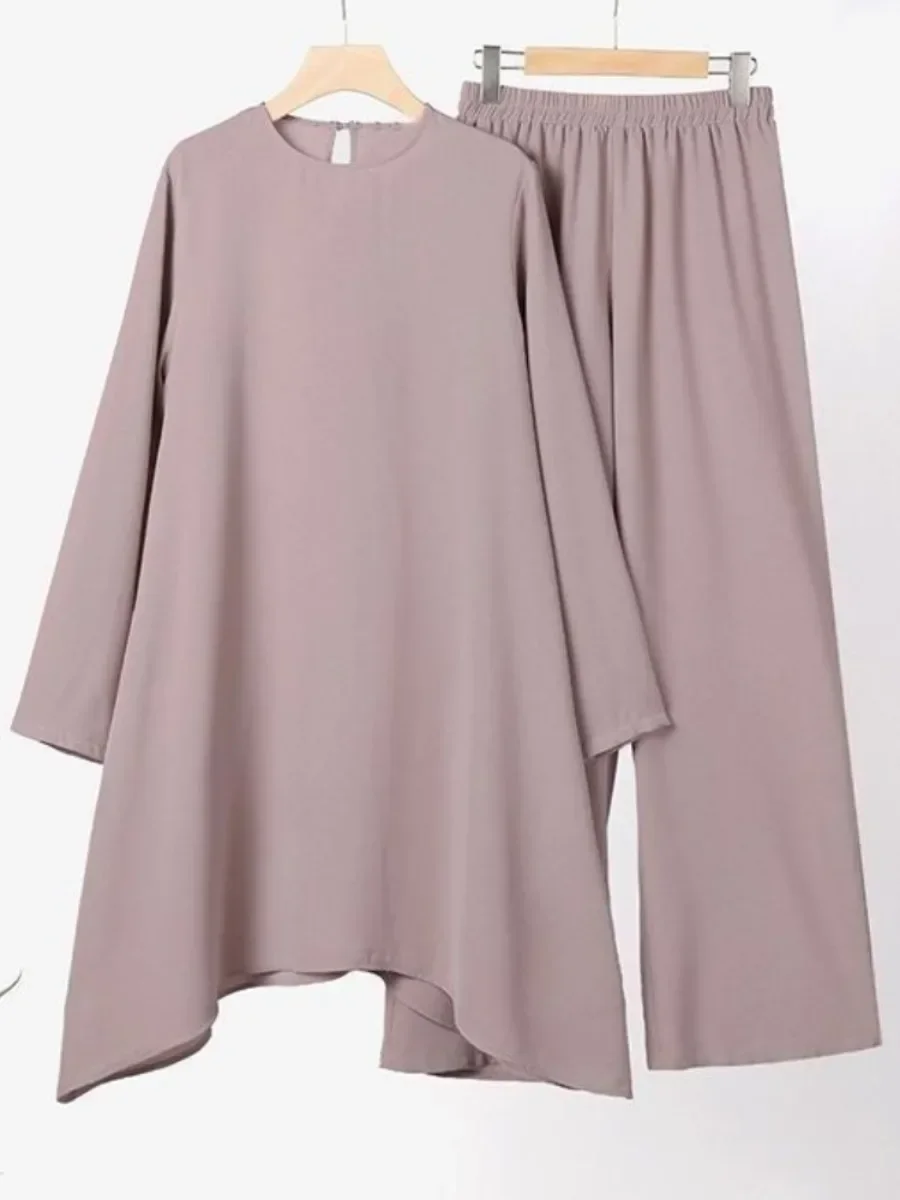 Ramadan Musulmano Donna Set a due pezzi Camicia e pantaloni Abiti solidi Camicia Camicetta Musulman Ensembles Set di abiti islamici caftano marocchino