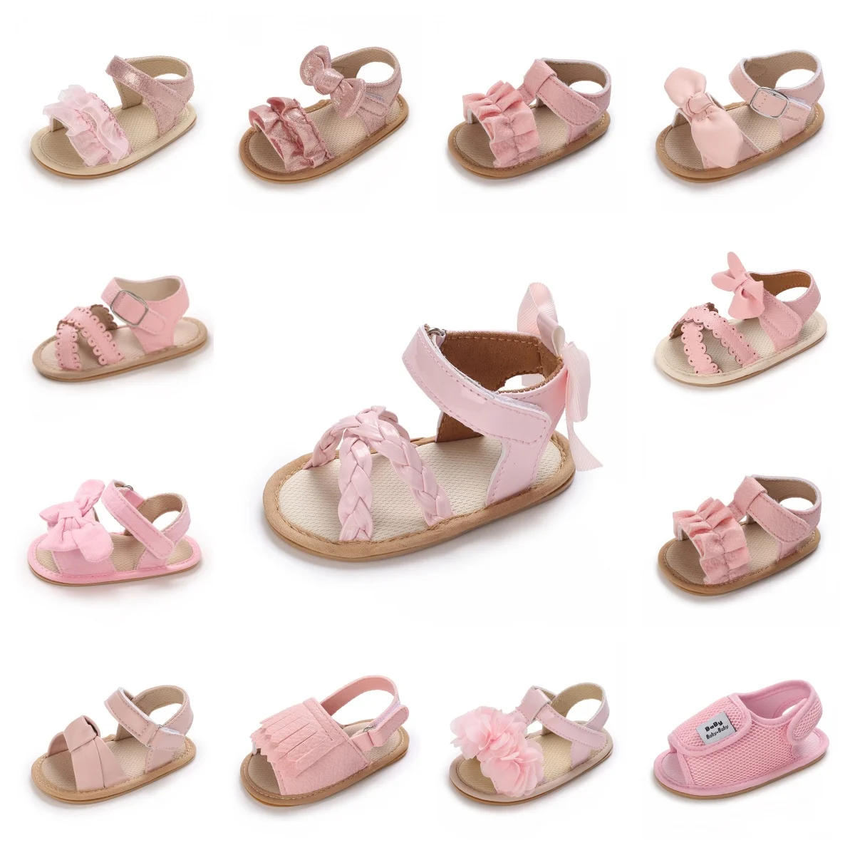Sweet 0-18M Baby Cute Open toed Pre school Summer Sandals Pink Princess Casual Soft Rubber Sole Non slip Single Shoes Girls'