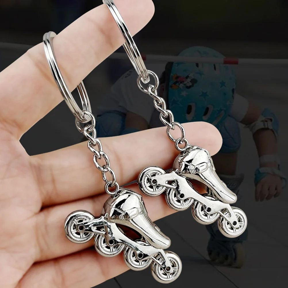 4 Pcs Key Skateboard Roller Skating Keychain Ring Ice Accessories Speed Skates Skatinging Charm Silver Party Favors