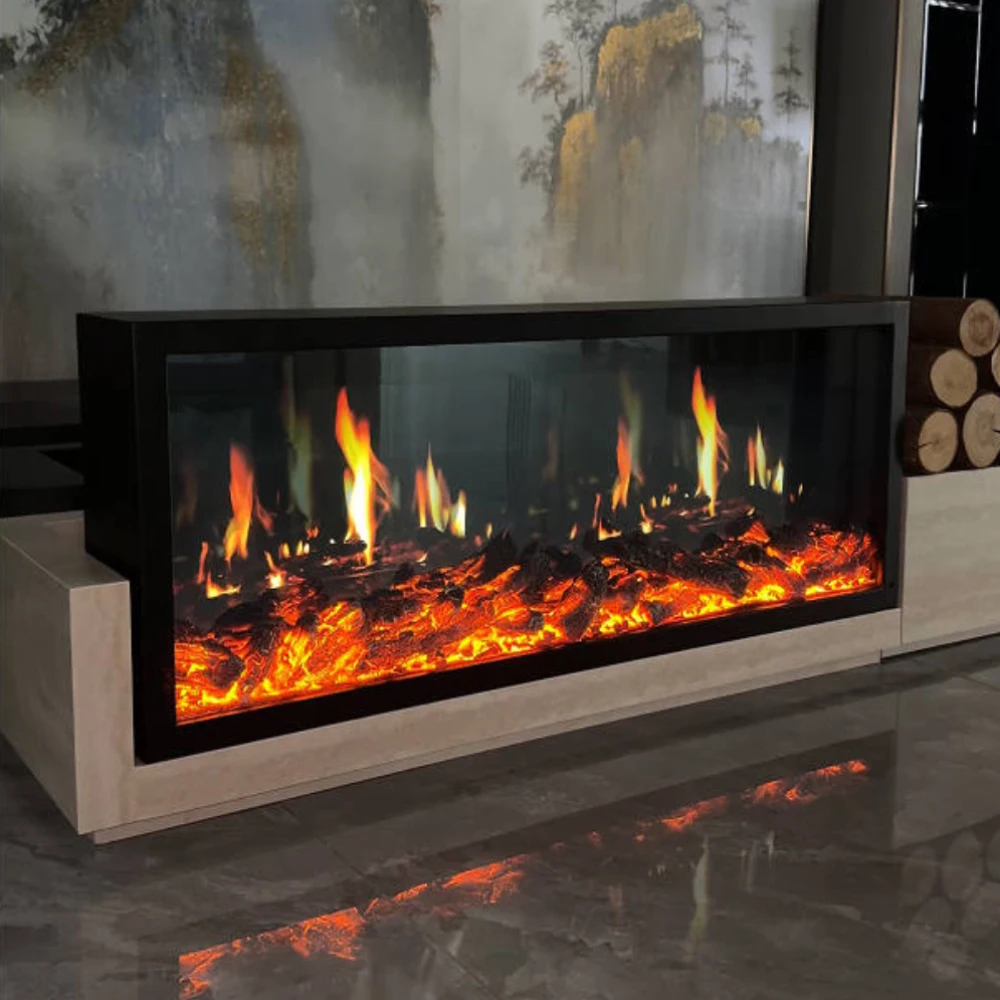 4K Projection Fireplace --- Digital Flame Screen, Sync Crackle Sound, Brightness/Speed Adj, Remote & Voice Control, Smoke-Free