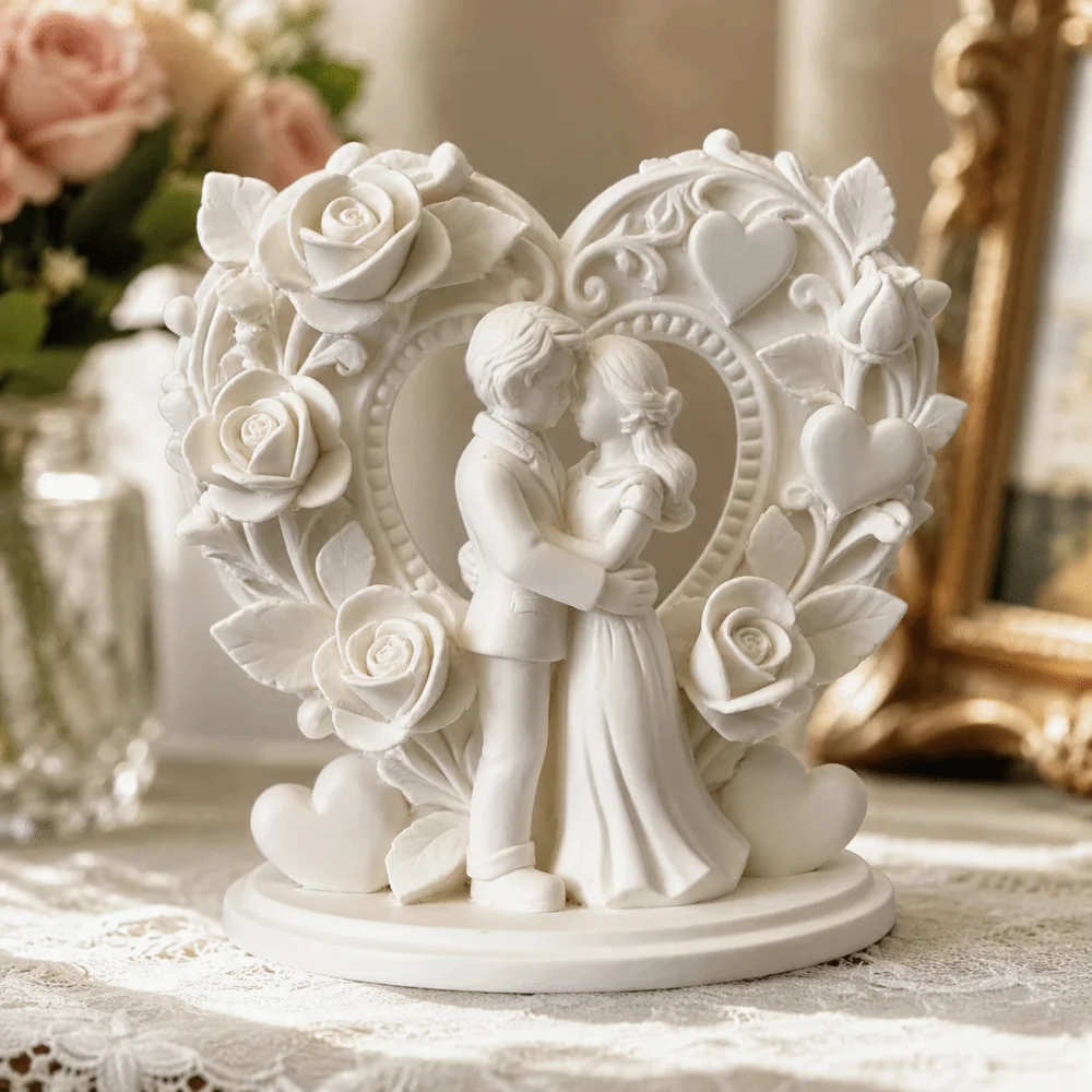 Exquisite Couple Figurine Home Decor Sweet Flower Lovers Statue 3D Printed Valentine’s Day Gifts Couple Sculpture