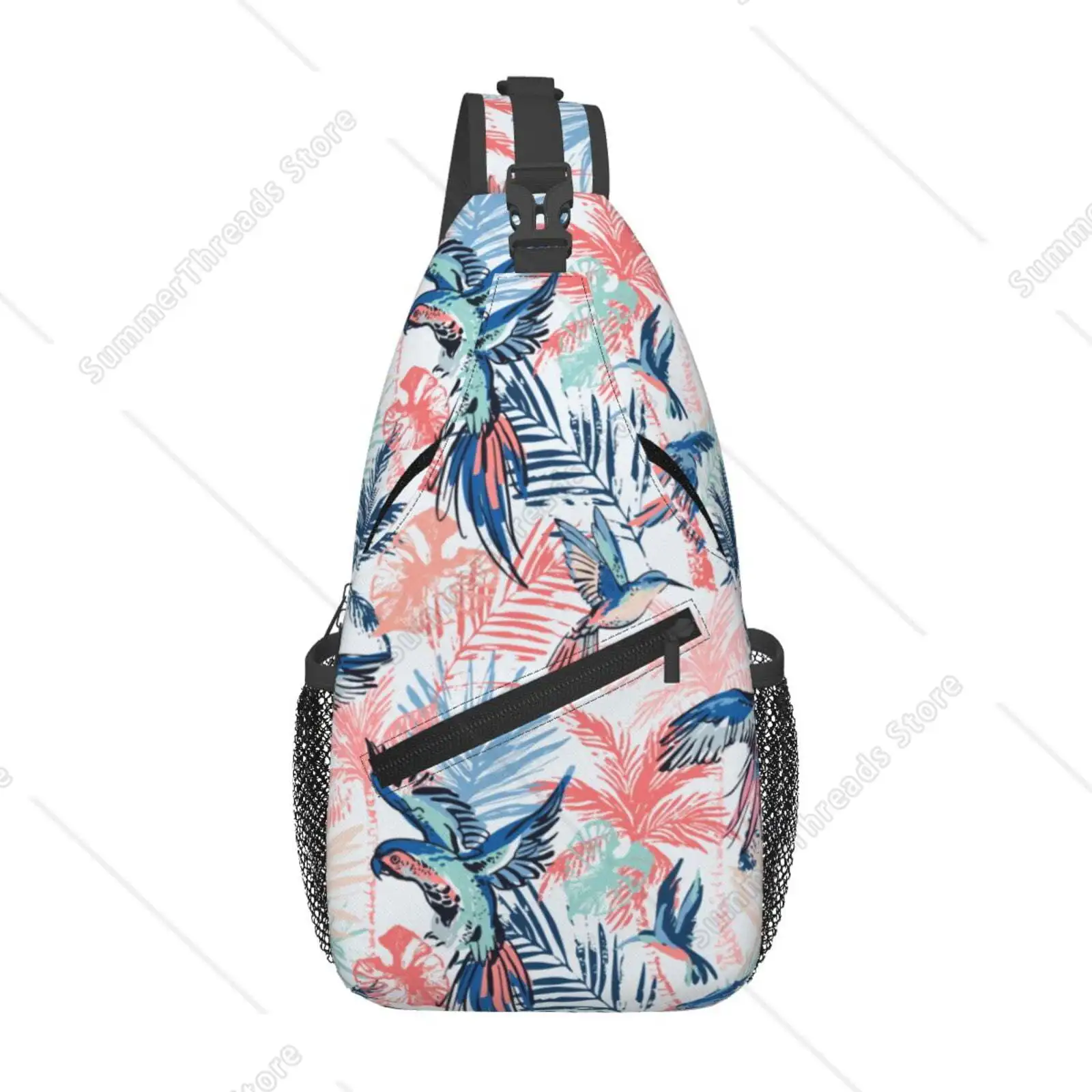 Sling Bag For Men, Hand Drawn Cute Parrot Bird Fanny Pack Crossbody Bags Shoulder Chest Bag, Small Gym Bag Anti Theft Crossbody
