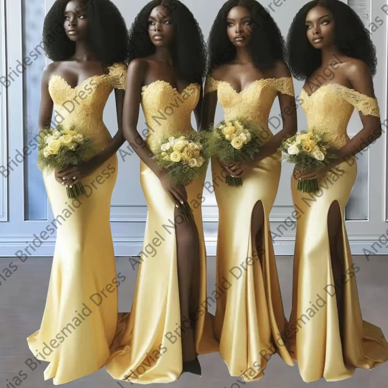 

Long Mermaid Yellow Bridesmaid Dresses for Wedding Party Customized Evening Party Dress Vestidos De Damas De Honor De Boda