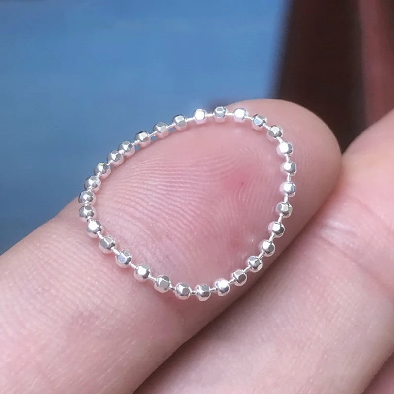 925 الفضة الاسترليني 1.5mm DC حبة سلسلة حلقة الحد الأدنى المفصل الدائري للنساء مجوهرات فضية