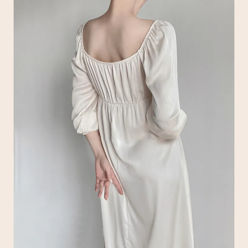 Nightdress Women Lace Ice Silk Nightgowns French Fairy Summer Sleepshirt Nightwear Elegant Sleepwear Home Dressing Gown Pajamas