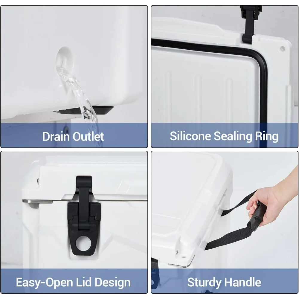 مبرد ثلج معزول بسعة 20 لترًا مع مقبض عالي التحمل للتخييم ورحلات الشاطئ، يحتفظ على الثلج لمدة 5 أيام