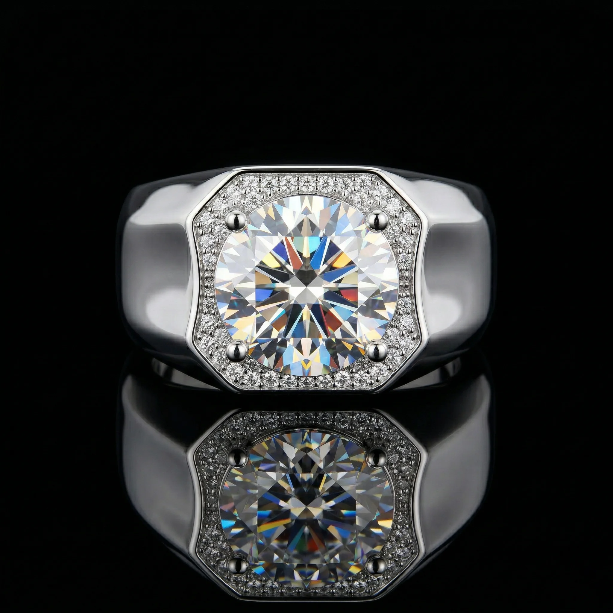 

Luxury 5ct White Green Moissanite Ring for Men Women, Round D Color VVS1 GRA Certified Band, S925 Sterling Silver Wedding Gift