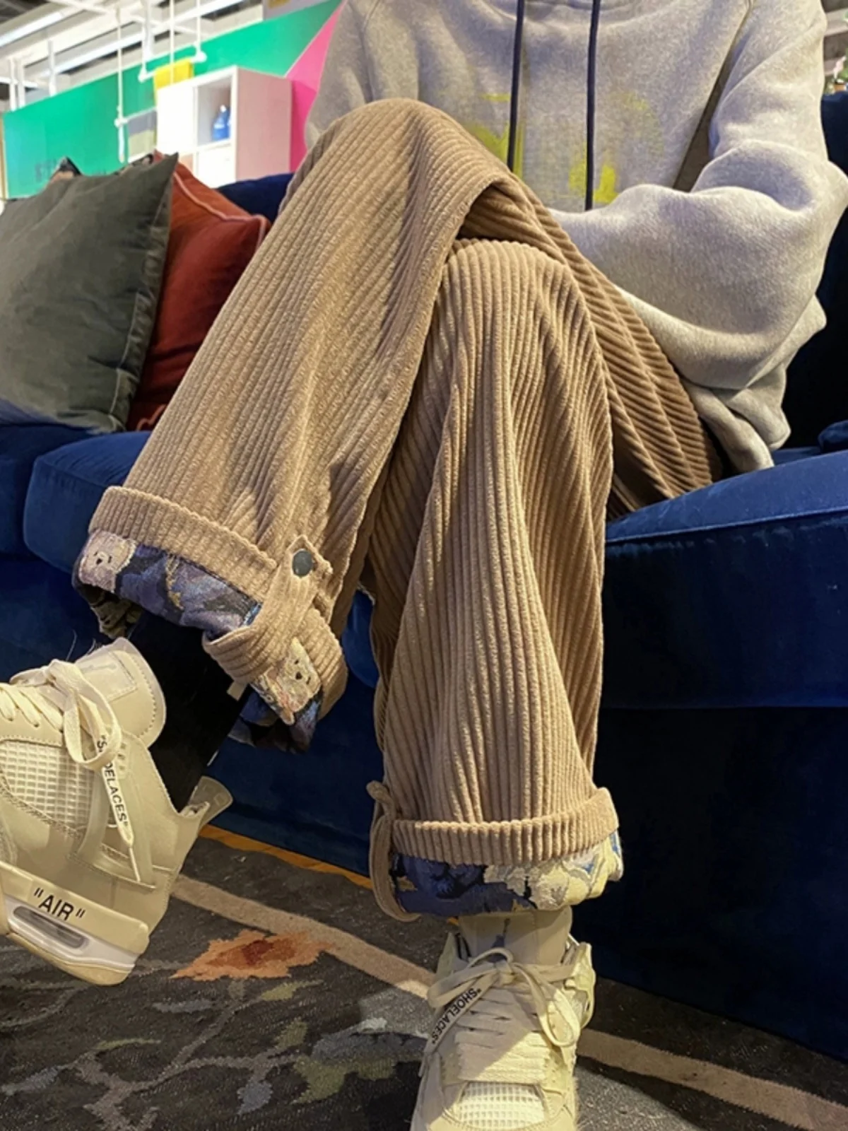 

Vintage Brown Corduroy Pants Men's Tall Straight Leg Workwear Trousers Dra Feel Casual Pants Mid-Low Waist Loose Fit