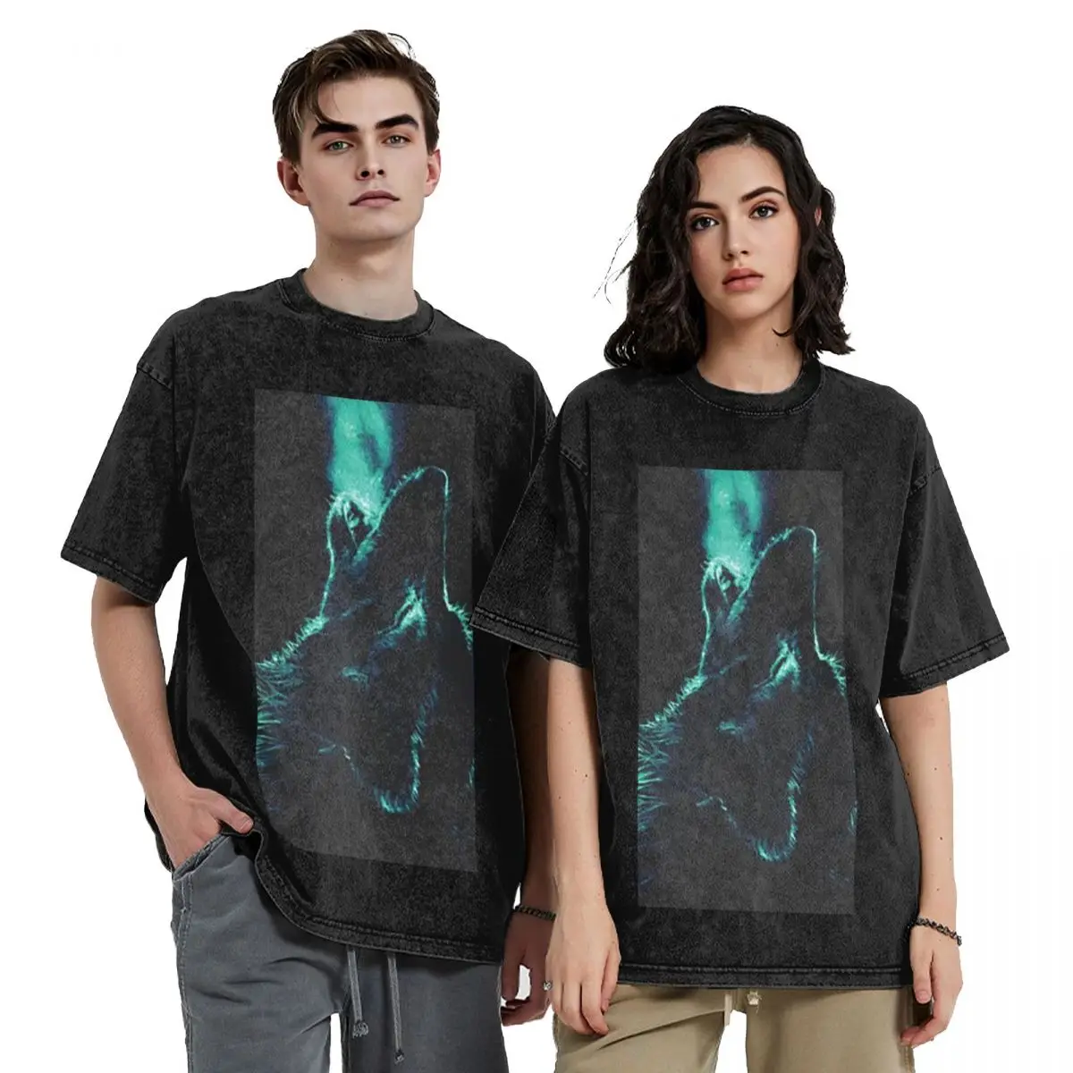 

Animal Wolf 1 Hip Hop Short Sleeve T-Shirts Washed Tops Tees Streetwear T Shirt Oversized for Men Women